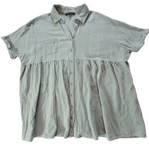 FORE Linen Blend Babydoll Button Down Top Women's Size L